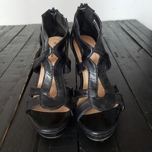 Top Moda Women's 8 Black Wedge Heel Sandals Open Toe